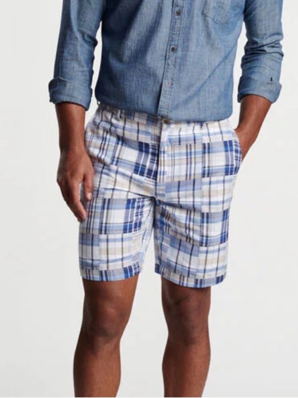 Peter Millar Blue & White Plaid Cotton Shorts Madras Men’s 35